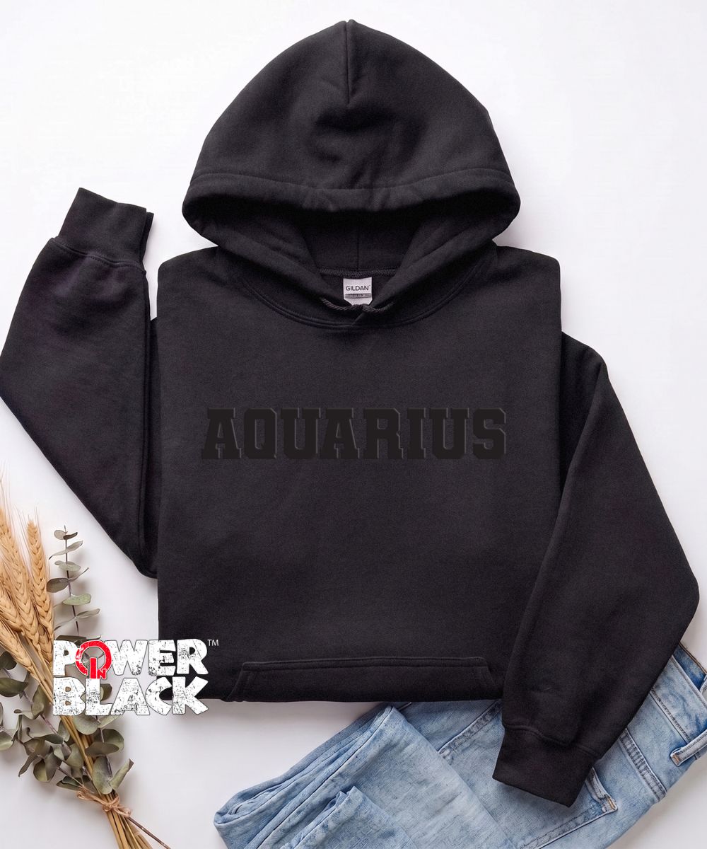 Puff Aquarius (Off Black Puff Design) Hoodie