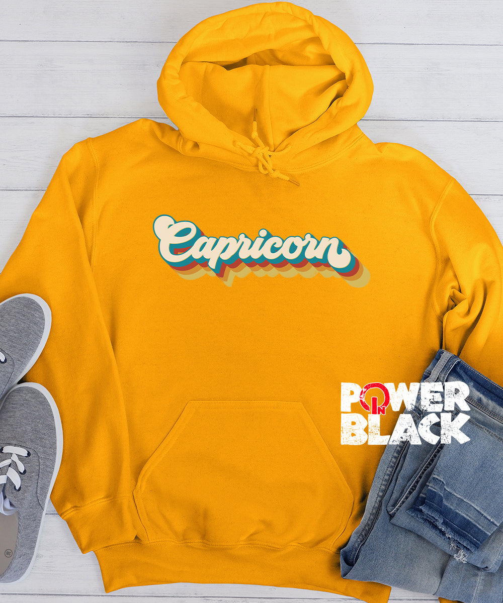Retro Capricorn Zodiac Hoodie Power In Black
