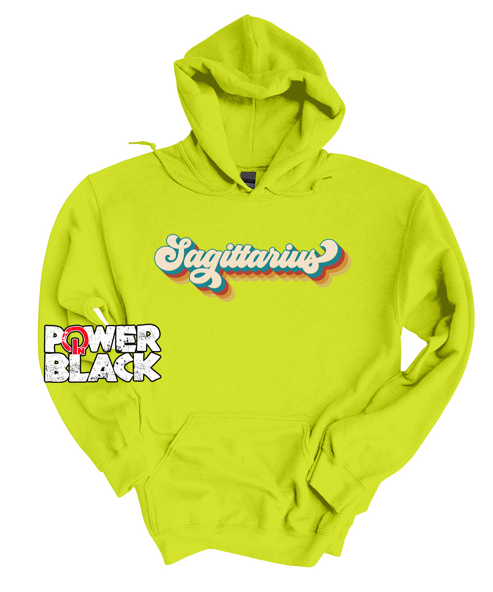 Retro Sagittarius Zodiac Hoodie Power In Black