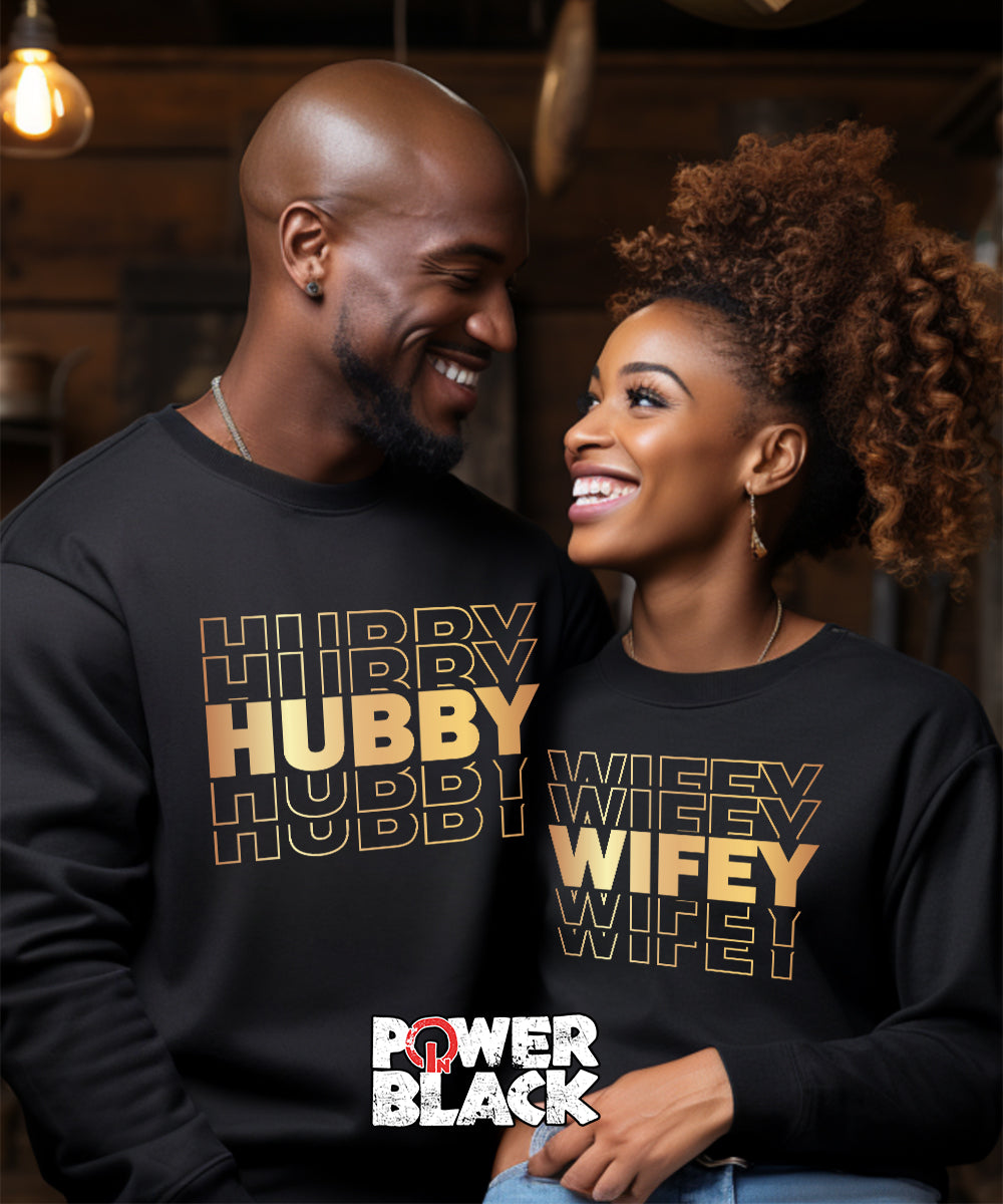 Stacked Hubby Wifey (Gold Print) Sweatshirt Set