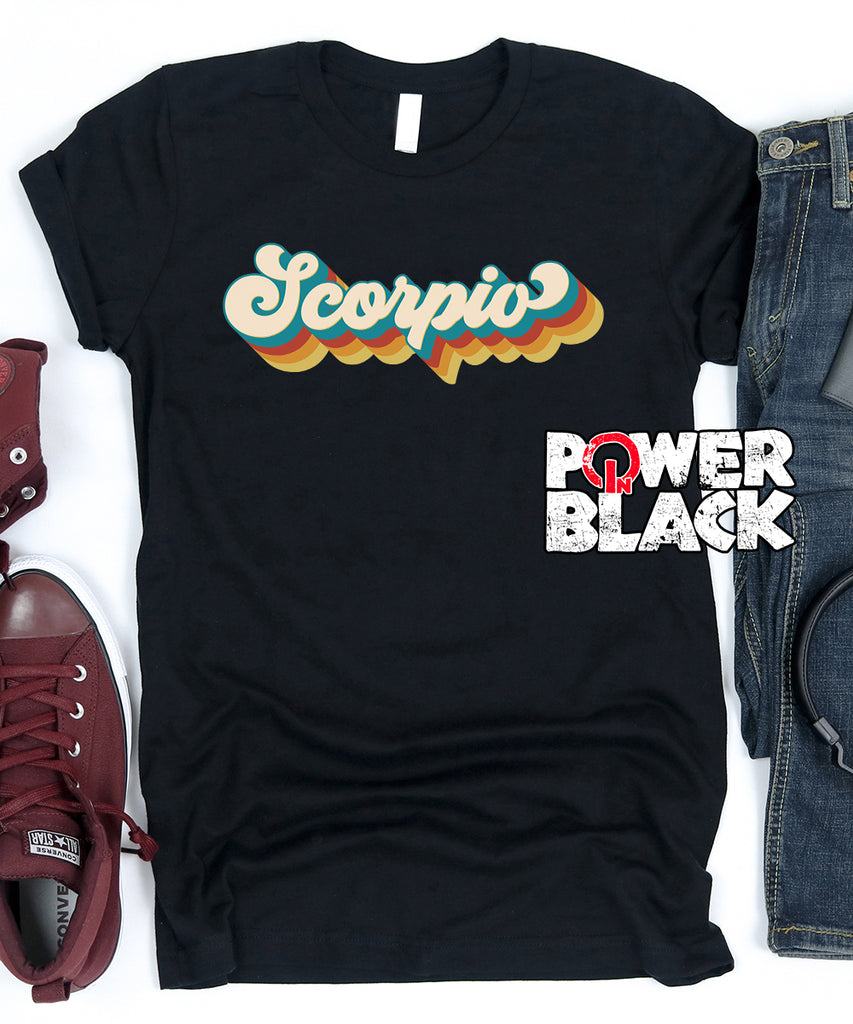 Retro Scorpio Zodiac Shirt Power In Black