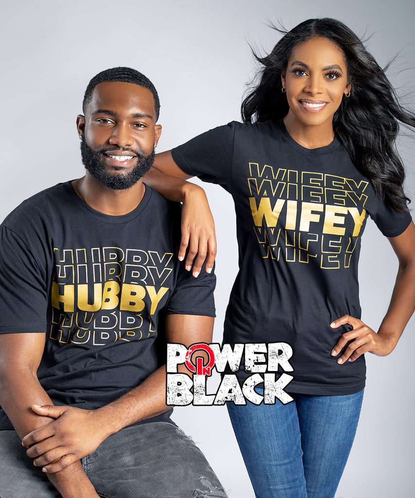 Stacked Hubby Wifey (Gold Print) Set – Power In Black