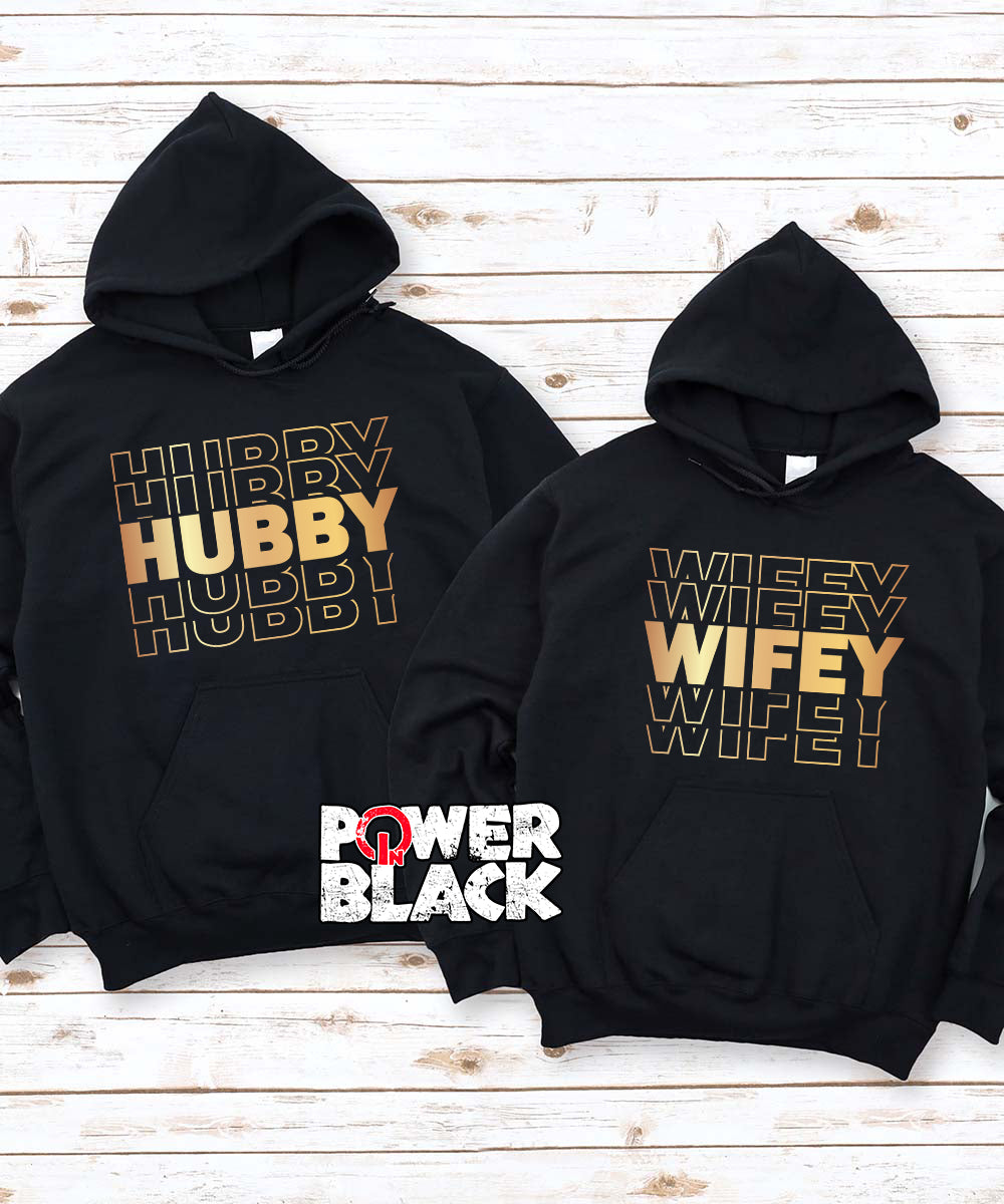 Stacked Hubby Wifey (Gold Print) Hoodie Set